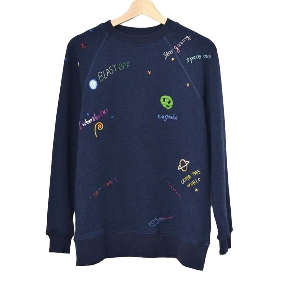I Stole My Boyfriend's Sweatshirt Navy Blue Cosmic UFO Women’s Size M/L